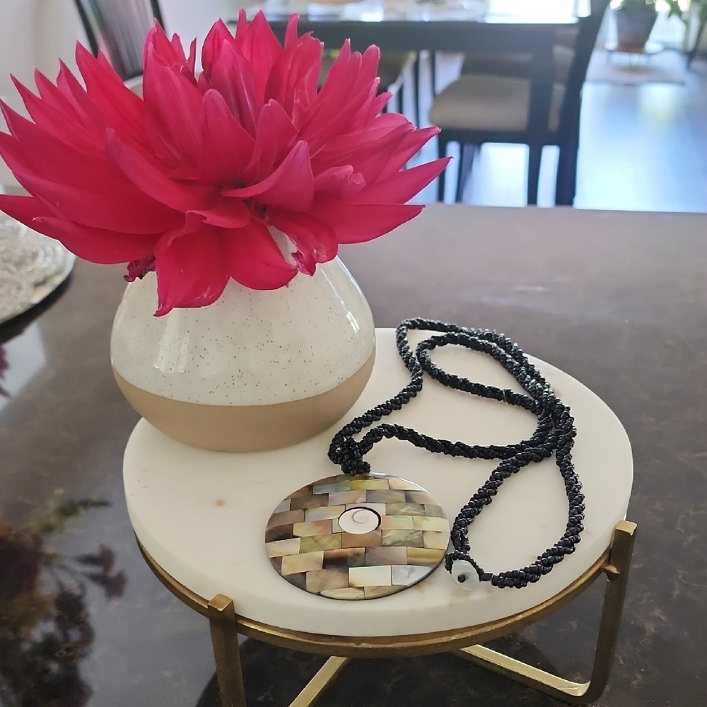 Black Beaded Necklace with Mosaic Pendant
